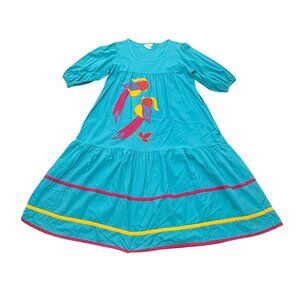 Vintage 1990s Appel Bird Appliqué Dress Made in USA Light Blue Cotton